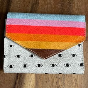 Fiona Cameo White, Black and multi colored Wallet - Eyeball Rainbow Print
